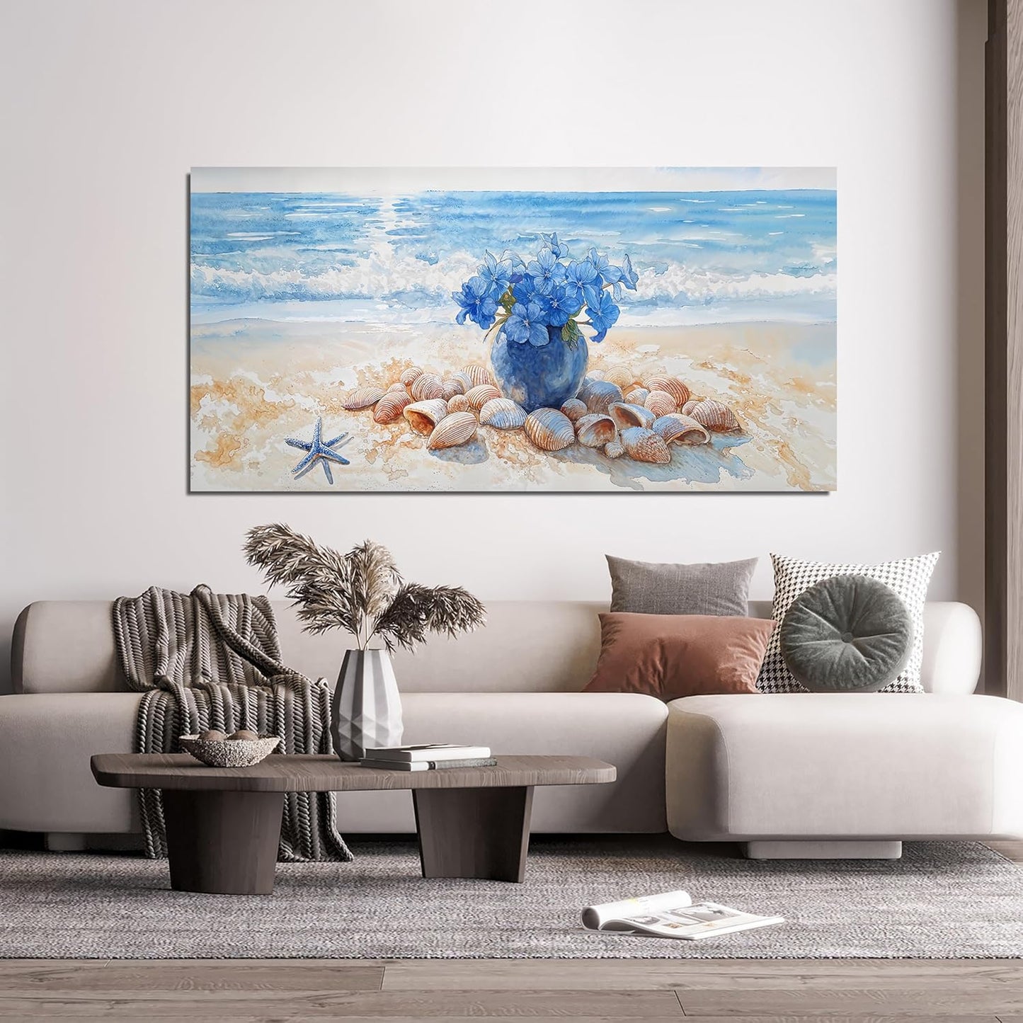 AIXMGSJS Canvas Wall Art Decor Modern Landscape Art Wall For Living Room Coastal Wall Art Blue Floral Wall Decor Modern Canvas Wall Art Large Artwork for Walls For Home Kitchen Office Decor 24" X 48"
