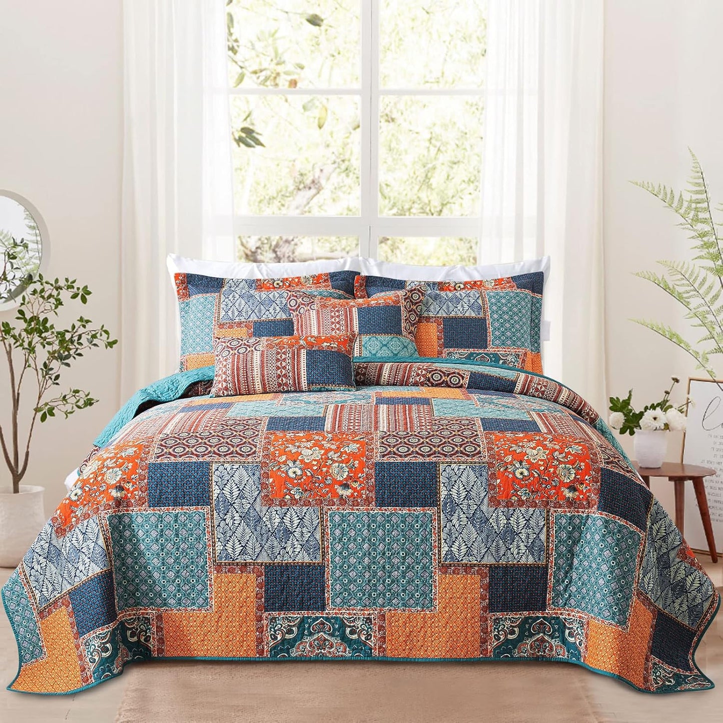 VAPUTAR Cotton Quilt King Size Bedding Set - 3 Pieces King Quilt Bedding Set, Boho King Size Quilts, Lightweight Reversible Coverlets Bedspreads for Farmhouse Bedroom