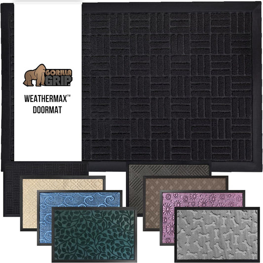 GORILLA GRIP 100% Waterproof All-Season WeatherMax Doormat US Designed Natural Rubber, Stain and Fade Resistant, Low Profile Indoor Outdoor Door Mats, Easy Clean Patio Mat, 17x29, Midnight Maze