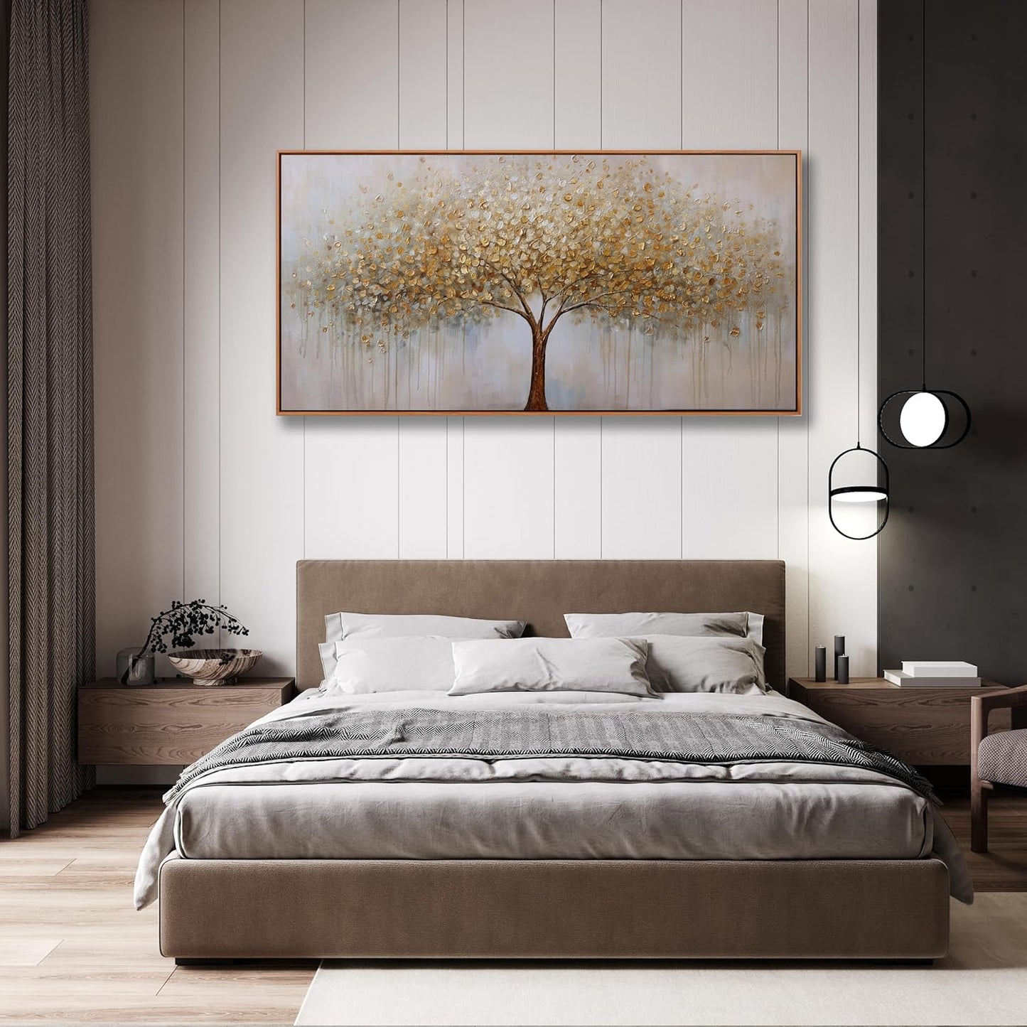 Abstract Wall Art Gold Tree of Life Framed Artwork Canvas Painting Textured Tree Pictures Wall Decor for Living Room Bedroom Dining Room Home Office Decor 20"x40" with Framed