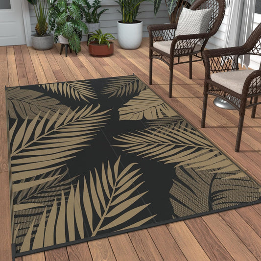 GENIMO Outdoor Rug 3' x 5' Waterproof for Patios Clearance, Reversible Outdoor Plastic Straw Camping Rug Carpet, Large Area Rugs Mats for RV, Camper, Deck, Balcony, Porch, Beach, Picnic, Black&Brown