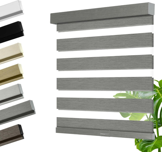 Cordless Zebra Blinds for Windows, Blackout Interior Blinds,Easy to Install,UV Protection,for Offices and Home,Custom Roller Shades, Mousse Grey,59" W x 36" H