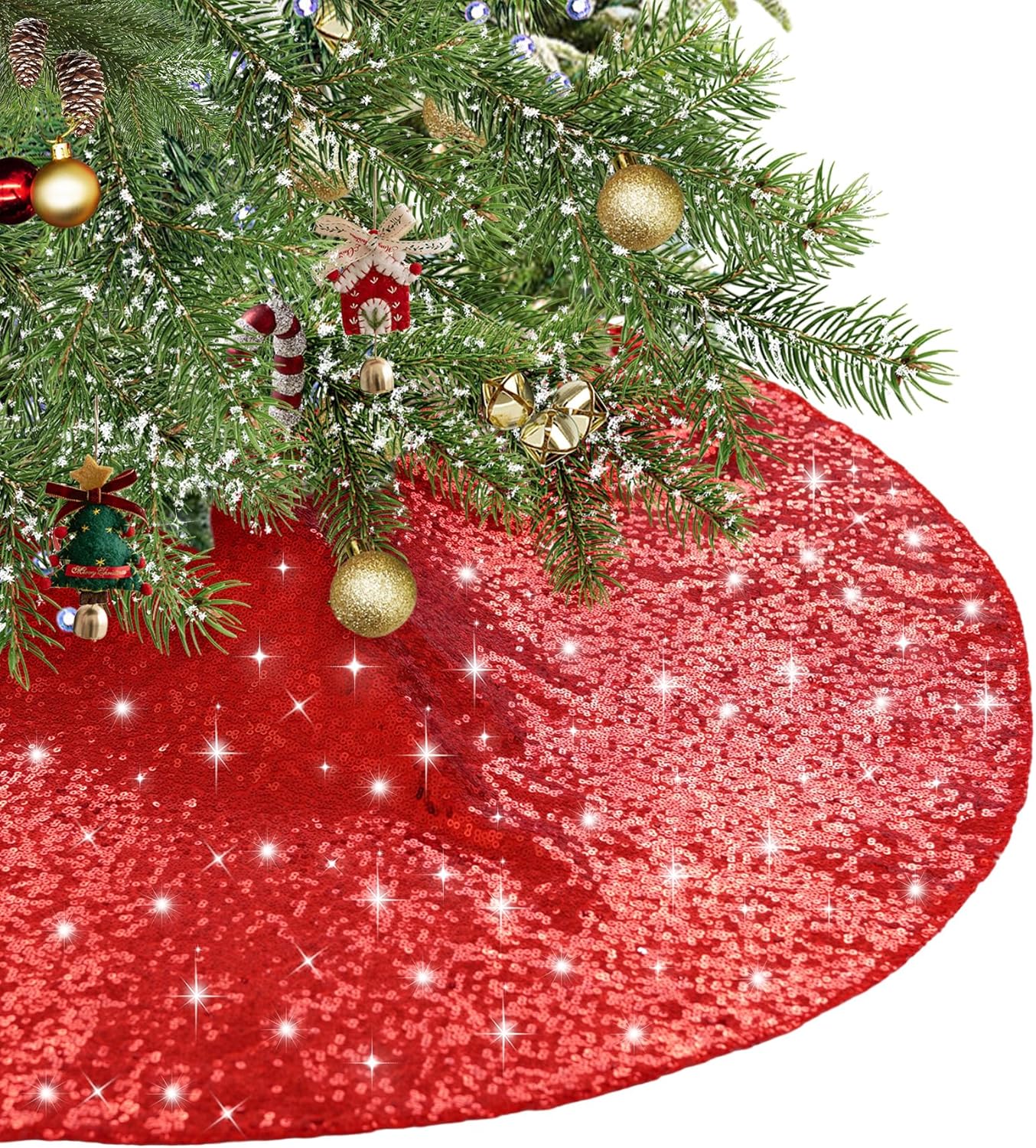 Eternal Beauty Christmas Tree Skirt, 36 Inch Red Sequin Tree Skirt Small Xmas Tree Skirt for Christmas Tree Decorations