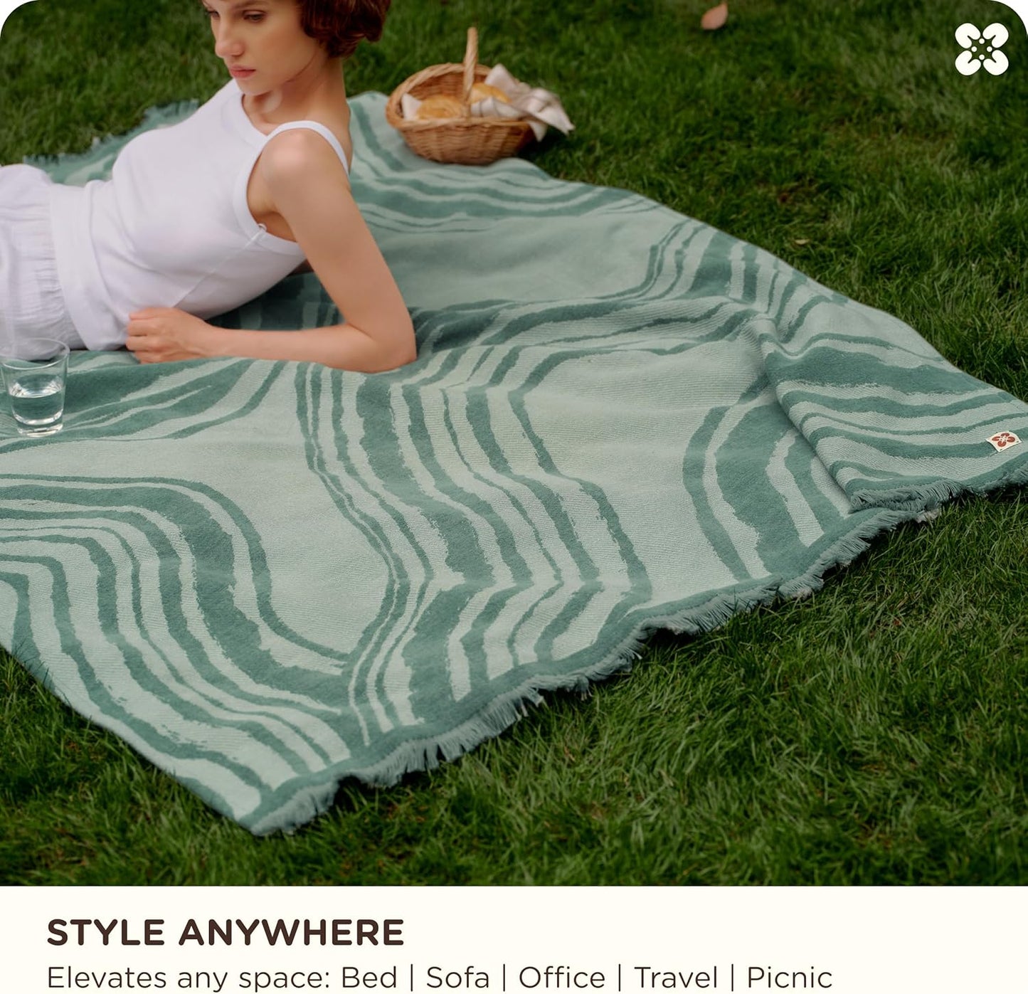 Bedsure 100% Cotton Throw Blanket for Couch - Chenille Woven Textured Blanket Gifts for Women, Cozy and Soft for All Seasons, Home Decor Boho Throw for Bed, Sofa, Aqua Gray, 50x60 Inches