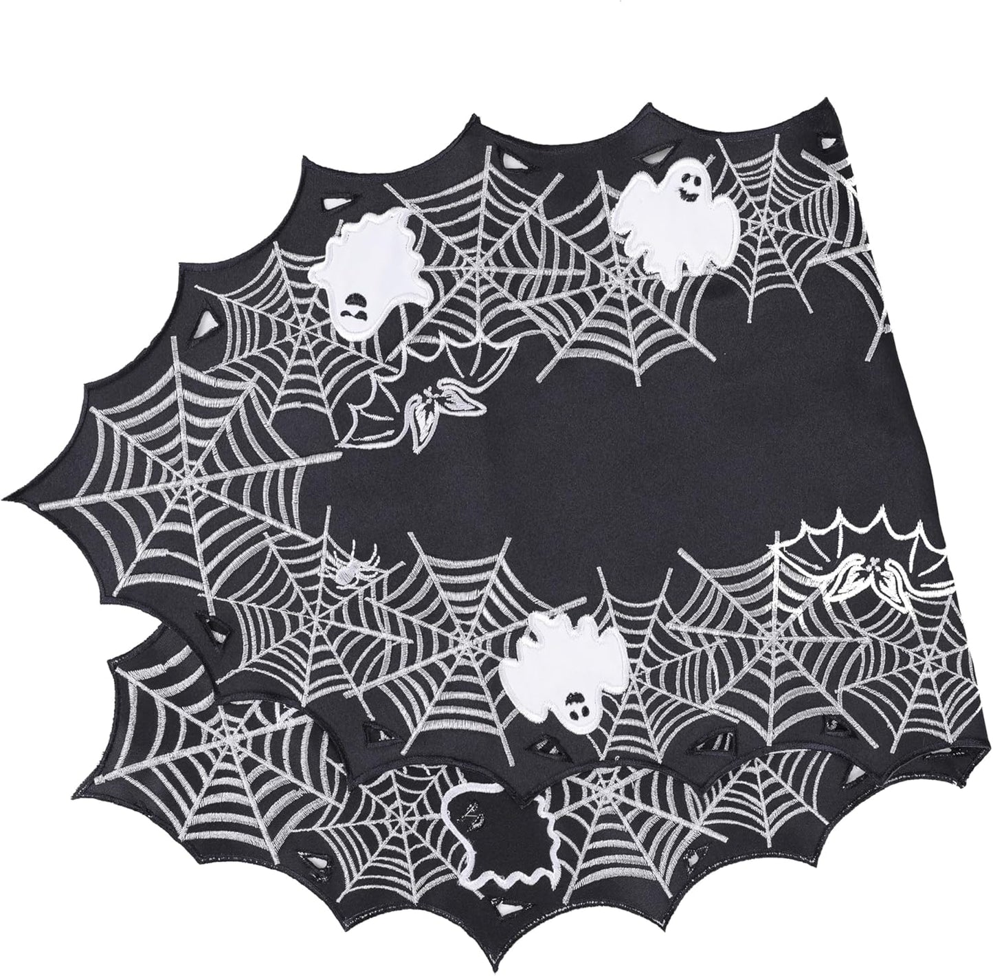Chlophy Halloween Table Runner Black Spider Web Table Runner Gothic Embroidered for Kitchen Dining Halloween Décor Home Party Table Decoration 36in