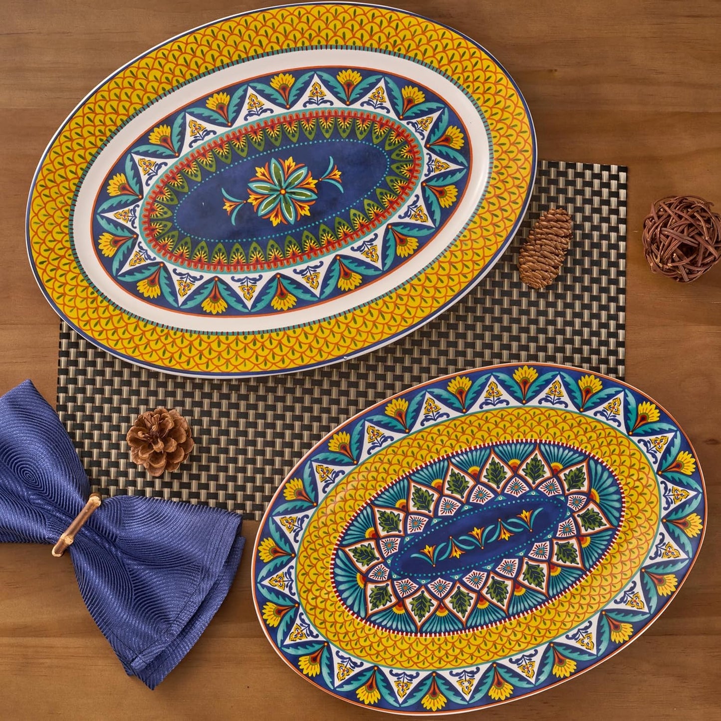 Bico Havana 16 plus 14 inch Oval Platters Set, Set of 2, Microwave and Dishwasher Safe, for Serving Fish, Chicken, Turkey