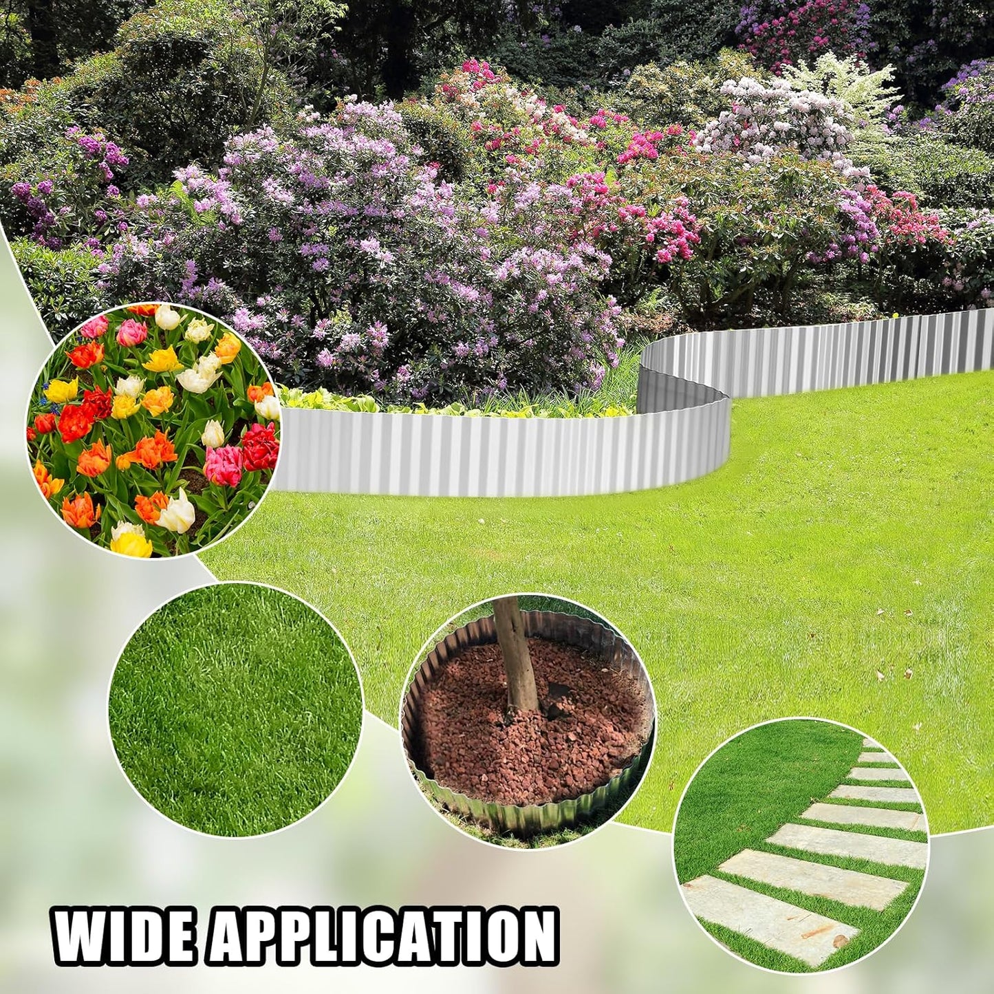 Corrugated Metal Garden Edging - 6 Inch X 10 FT Landscape Edging Border, Flexible Border for Garden Fence, Flower Bed, and Lawn (Silver)