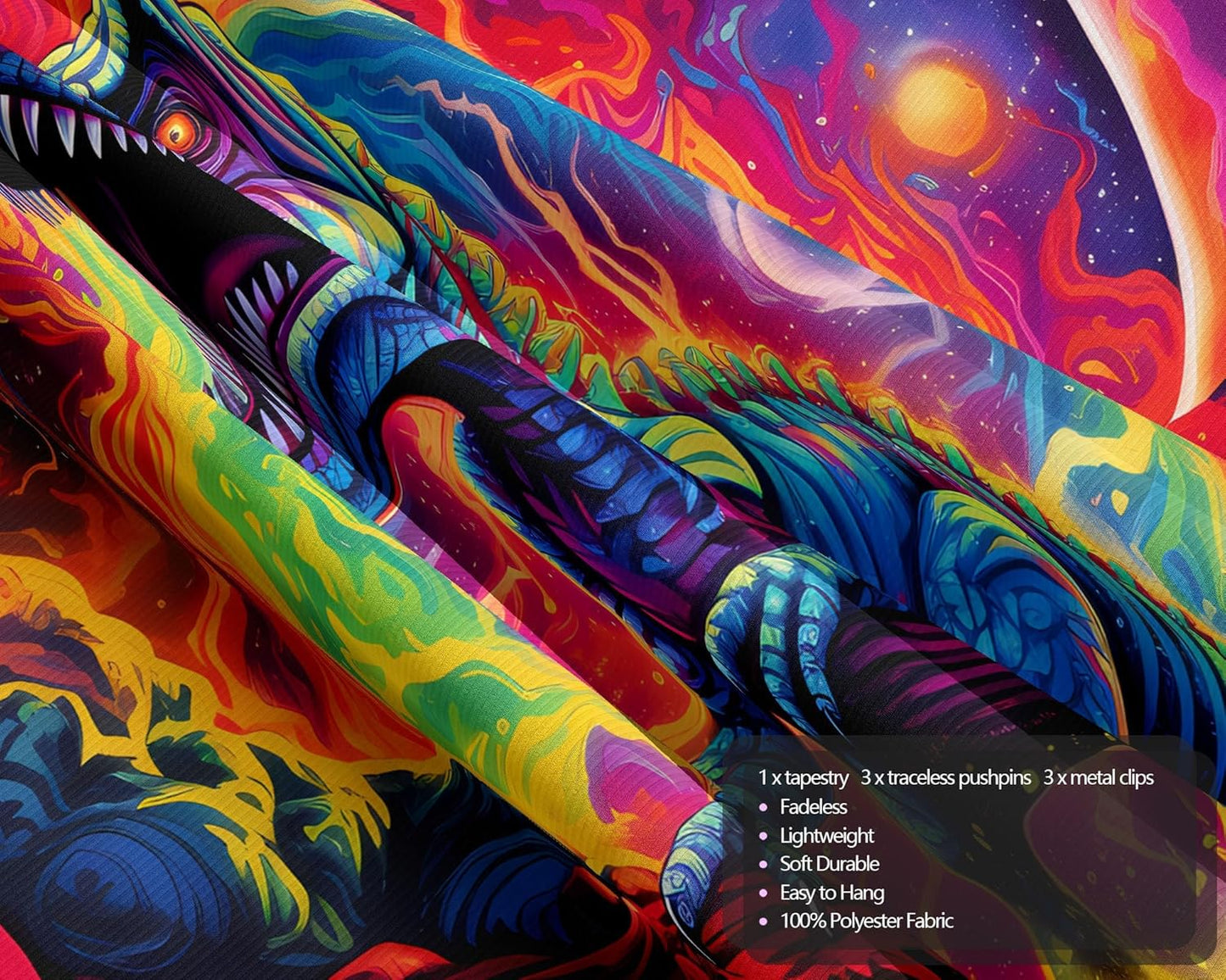 Dinosaur UV Tapestry, Dino Wall Art for Boys Room (80x60in)