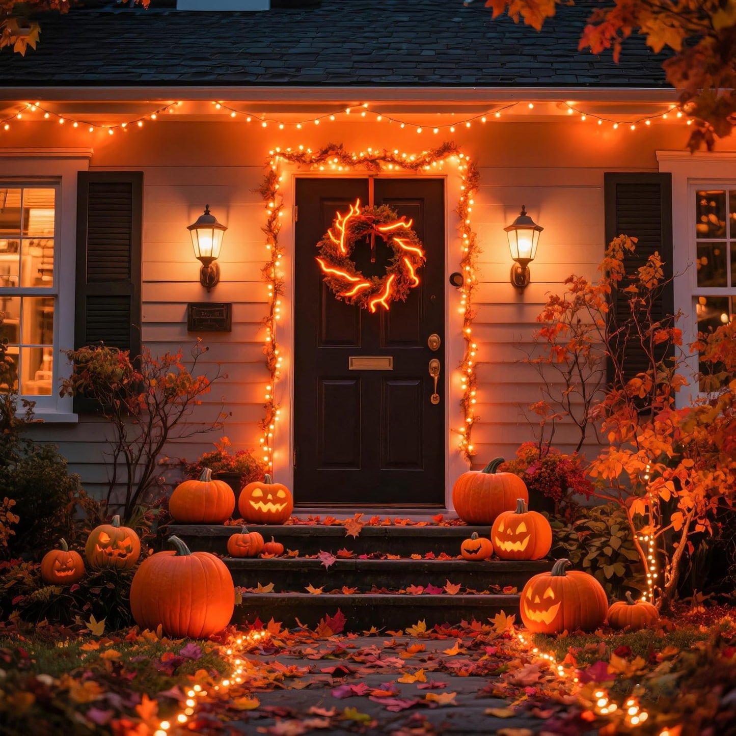 800 LED Orange Lights for Halloween, 262 FT Halloween Lights Indoor Outdoor Clear Wire with 8 Modes, Plug in Waterproof Orange String Light for Christmas Tree Party Thanksgiving Decorations