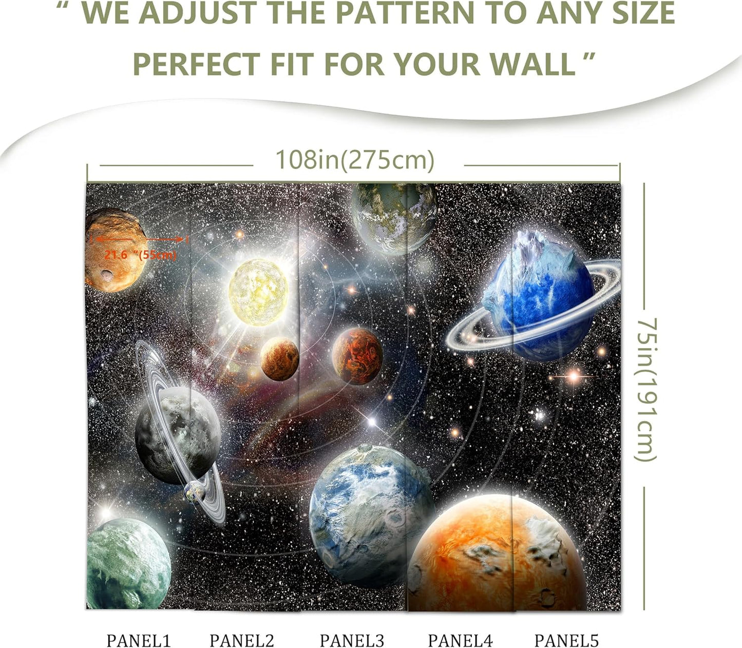 Galaxy Starry Sky Wall Mural Saturn Mars Venus Planet Wallpaper for Kids Room Bedroom Living Room(Not Peel and Stick)