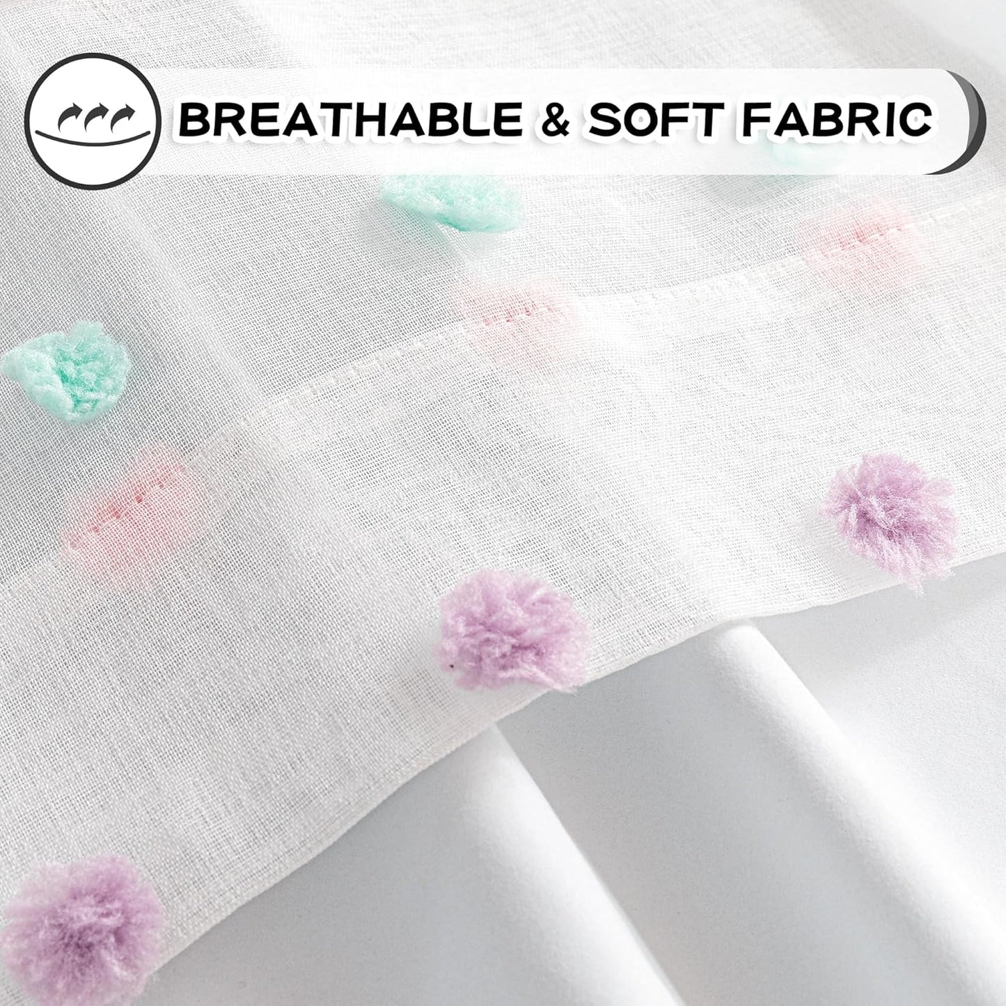 MYSKY HOME Total Blackout Curtains for Kids Bedroom Nursery Curtains 100% Light Block Doubled Curtains with Rainbow Pom Pom Sheer Window Drapes for Kitchen Room Darkening Grommet Set of 2, 52 x 54 in