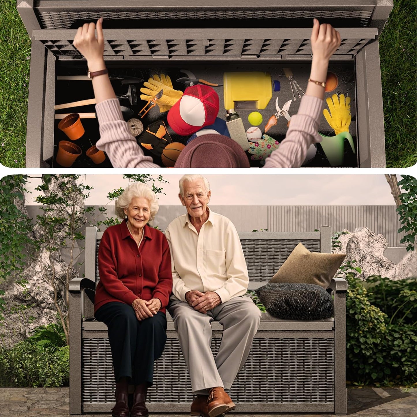 DRATO 75 Gallon Storage Bench Deck Box Outdoor Indoor,Lockable Durable All-Weather Seating with Hidden Storage,Deck Storage for Garden, Pool, Patio,Gray