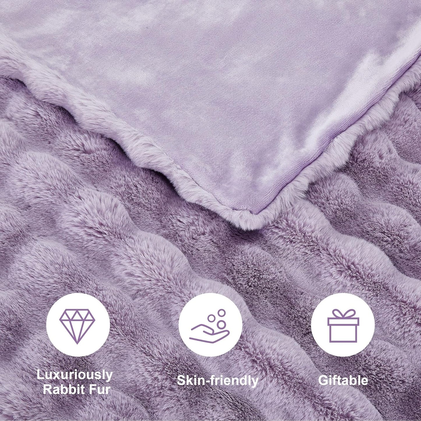 DREAMNINE Large Soft Thick Fuzzy Bubble Faux Rabbit Fur Blanket Full Size 70" x 80", Double Sided Comfy Plush Warm Shaggy Fluffy Blankets, Luxury Big Cozy Textured Furry Blanket for Bed, Lilac Purple