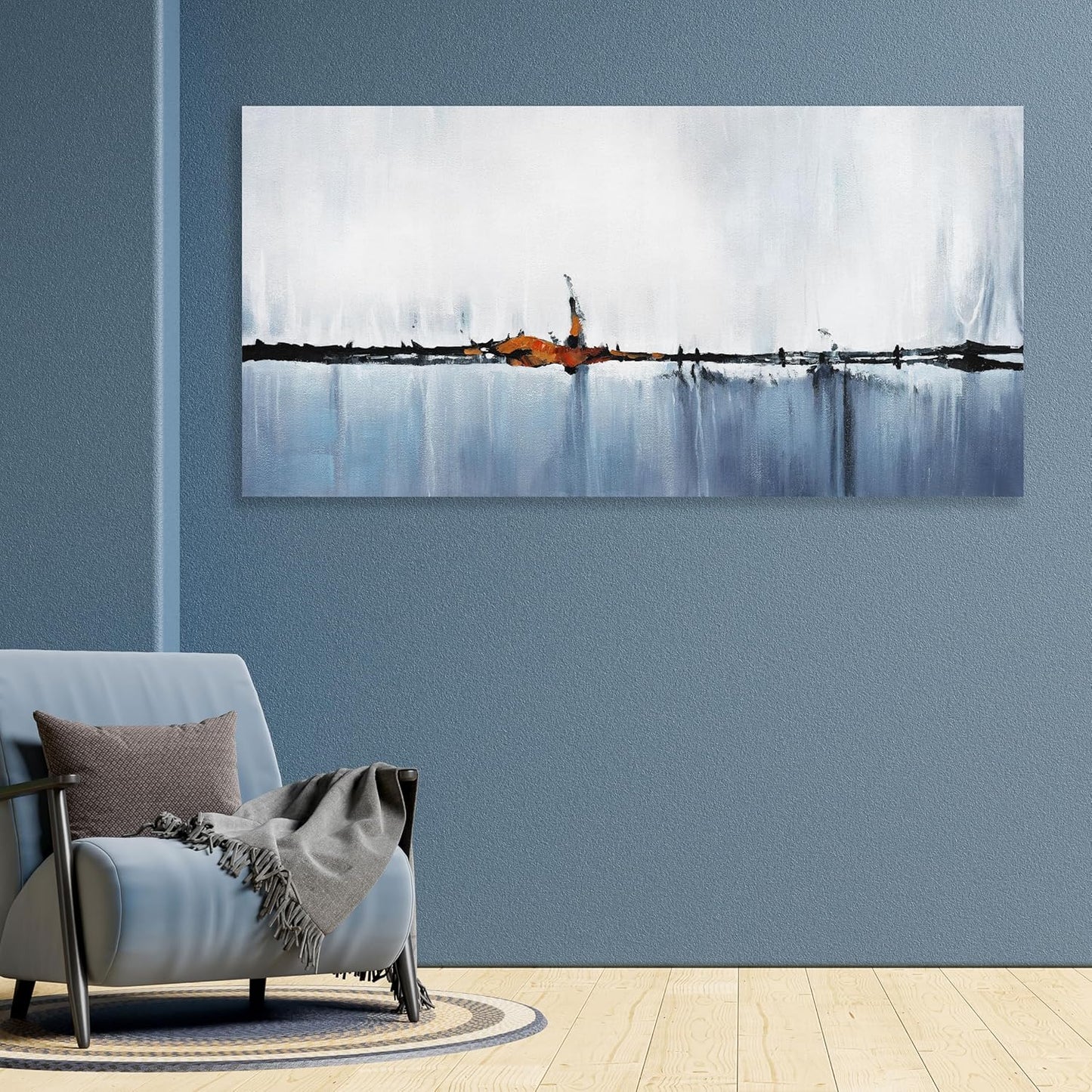 Abstract Wall Decor Modern Abstract Wall Art Blue and White Pictures Canvas Art Wall Decor Framed Artwork for Living Room Bedroom Dining Room Home Office Decor 20"x40"