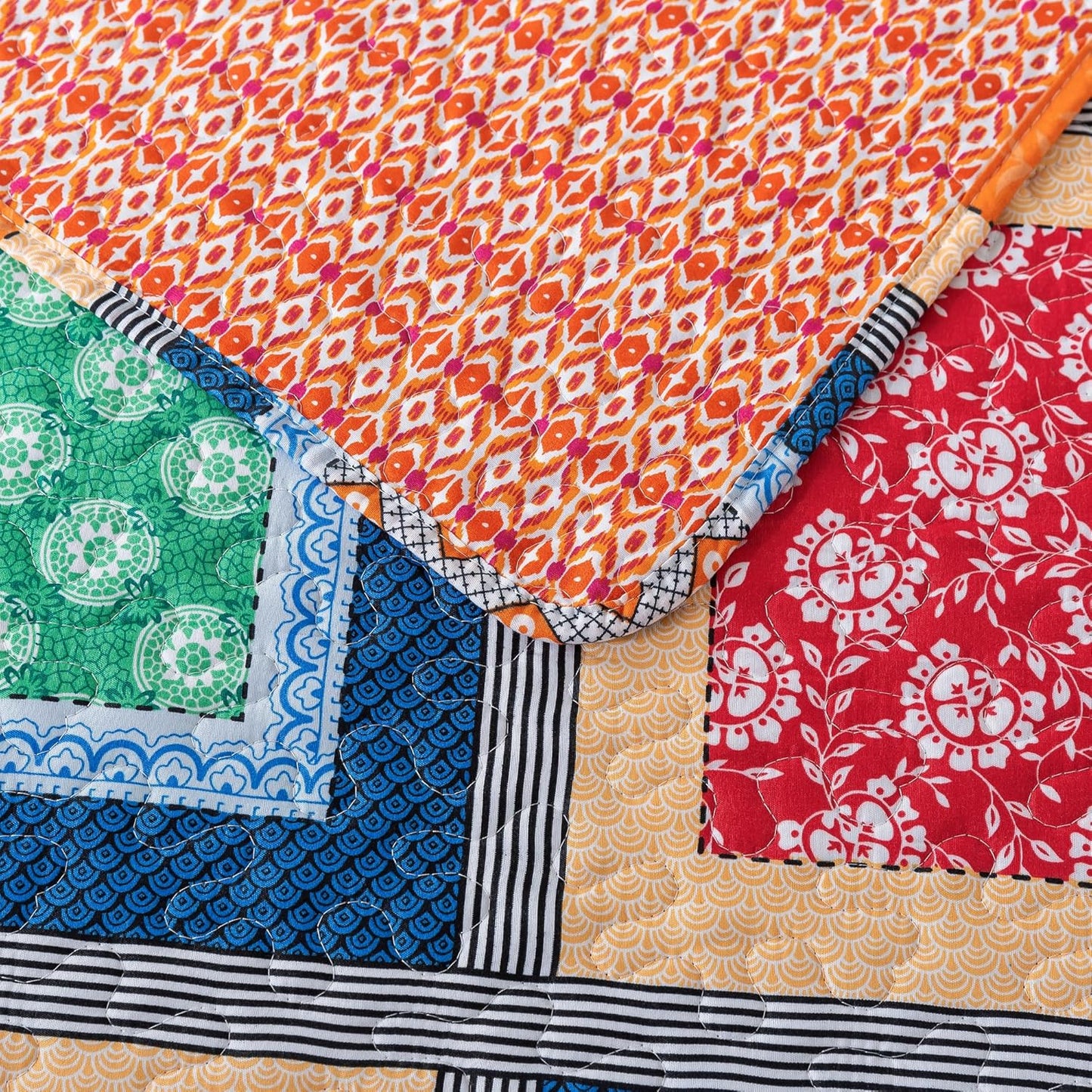 NEWLAKE Quilt Bedspread Sets - Bohemian Farmhouse Pattern Reversible Coverlet Set, Queen Size