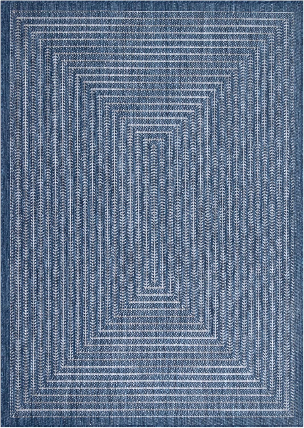 Adiva Rugs Outdoor Indoor Area Rug, Weather Resistant, Easy to Clean, Stain Resistant Floor Mat for Dining Room, Backyard, Deck, Patio (Navy Weiss, 6' x 9')