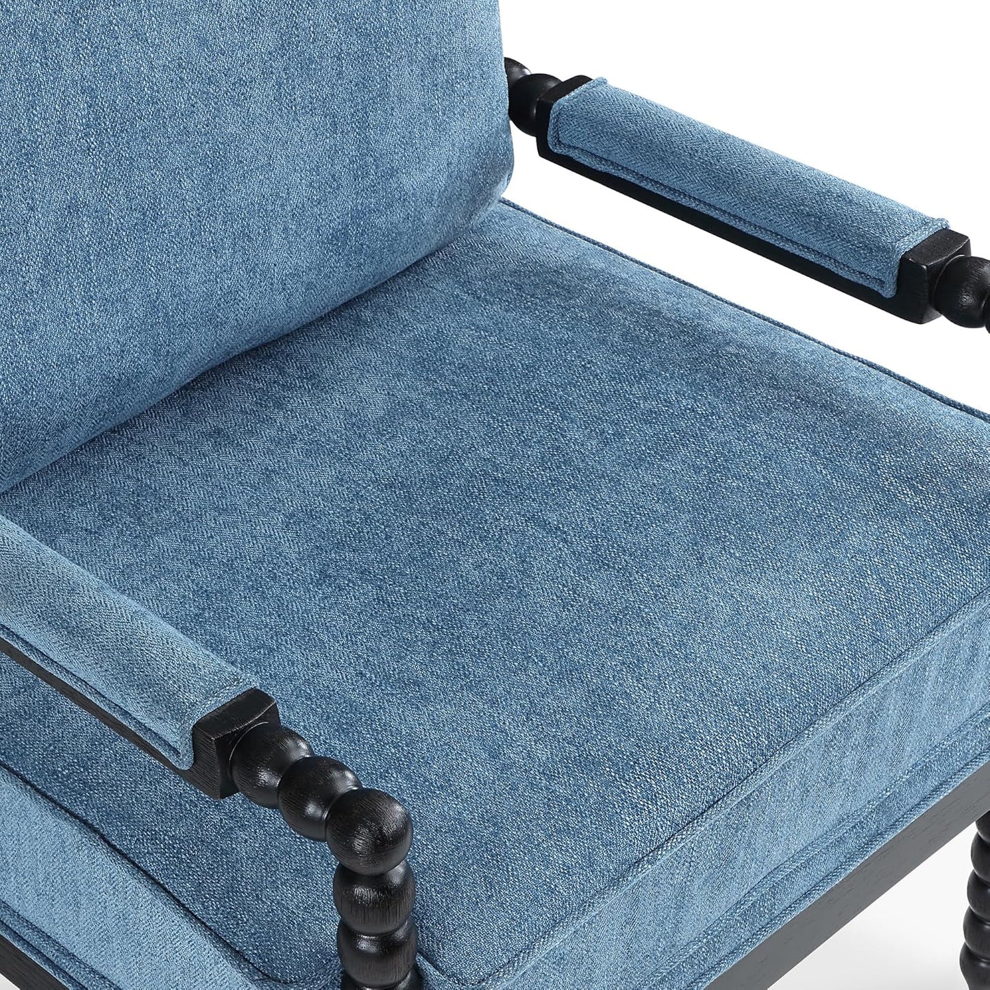 DUHOME Linen Fabric Spindle Accent Chair with Wood Frame,Modern Accent Spool Chairs with Padded Spring Seat and Brushed Blue Base for Living Room Bedroom Farmhouse Home Office Belcony