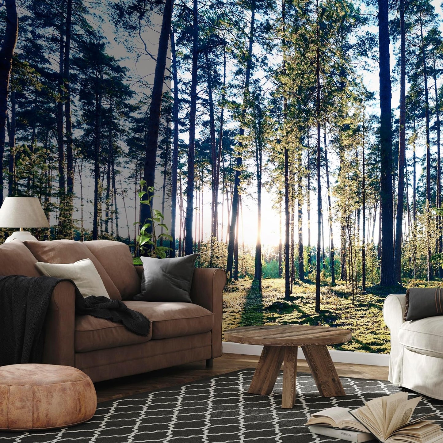 artgeist Wall Mural Forest 216x98 in - XXL Non-Woven Corner Wallpaper Fleece Angle Wall Decor Photo Print Picture Forest Trees Sunrise c-B-10185-a-a