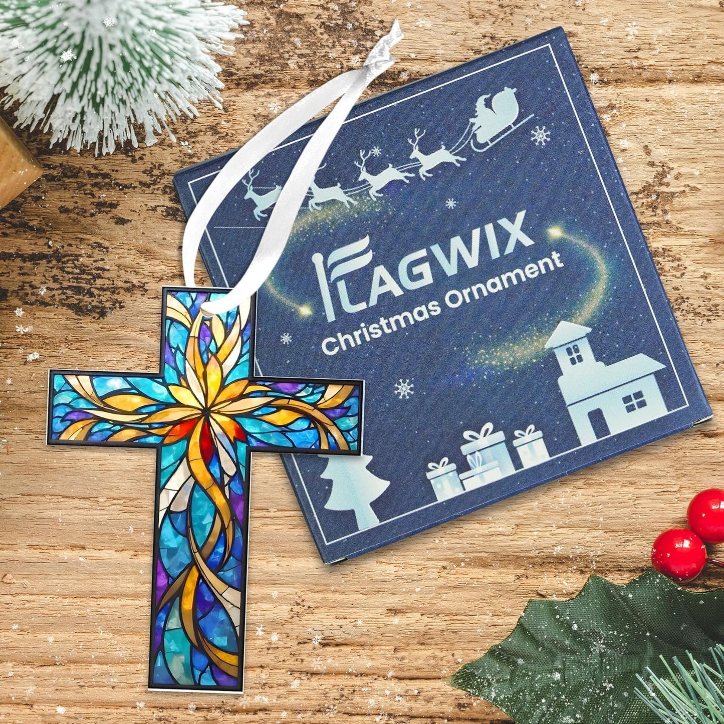 FLAGWIX Christian Gifts for Women Men - Acrylic Christmas Ornaments 2025 - Catholic Spiritual Religious Gifts for Women Mom Grandma, Cross Ornaments for Christmas Tree, Religious Gift, Cross Ornament