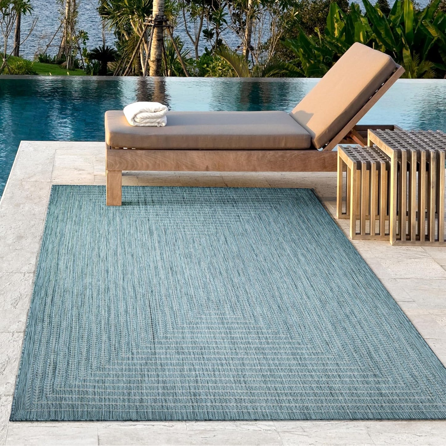 Adiva Rugs Outdoor Indoor Area Rug, Weather Resistant, Easy to Clean, Stain Resistant Floor Mat for Dining Room, Backyard, Deck, Patio (Aqua Weiss, 10' x 14')