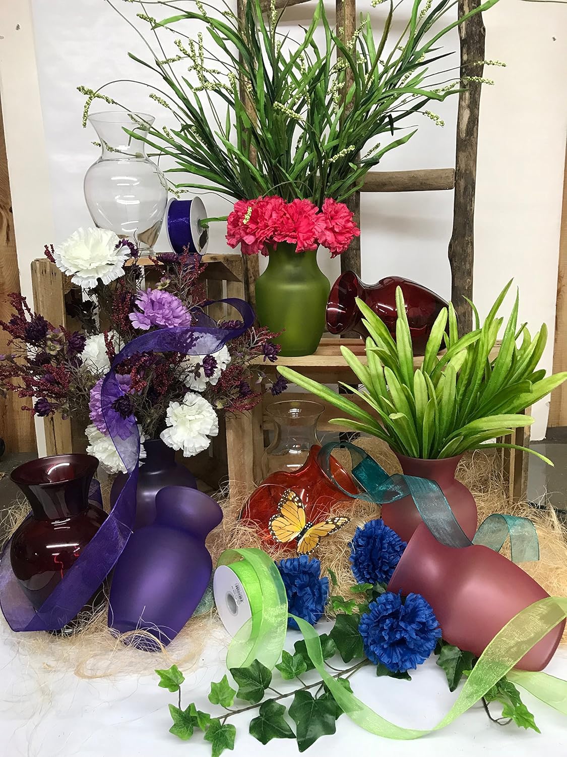 Floral Supply Online - 8" Rose Vase and Flower Guide Booklet - Decorative Glass Flower Vase for Floral Arrangements, Weddings, Home Decor or Office. (Purple)