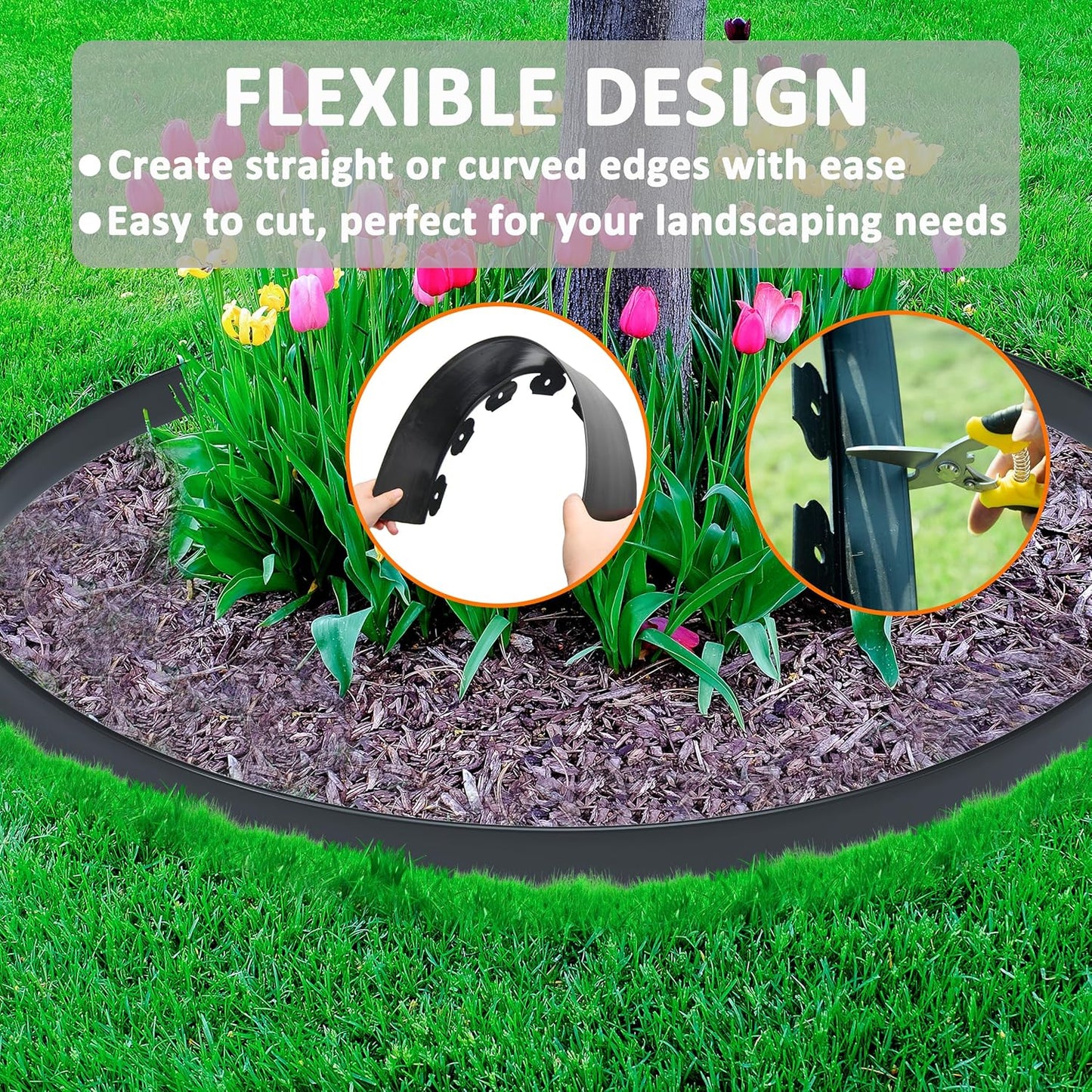 4 inch Tall Landscape Edging Kit 60FT Garden Edging with 120 Spikes for Lawn Edging and Flower Beds (Black, 60FT)
