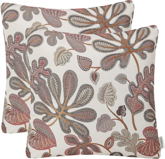 Set of 2 Jacquard Tropical Leaf Pattern Throw Pillow Covers Decorative Pillowcase 22X22 Inches,Coral Cream